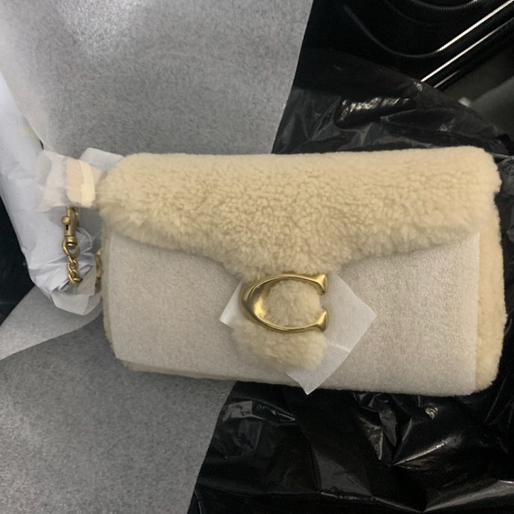 Coach Beige Shearling Clutch with Gold Accents - Picture 6 of 6